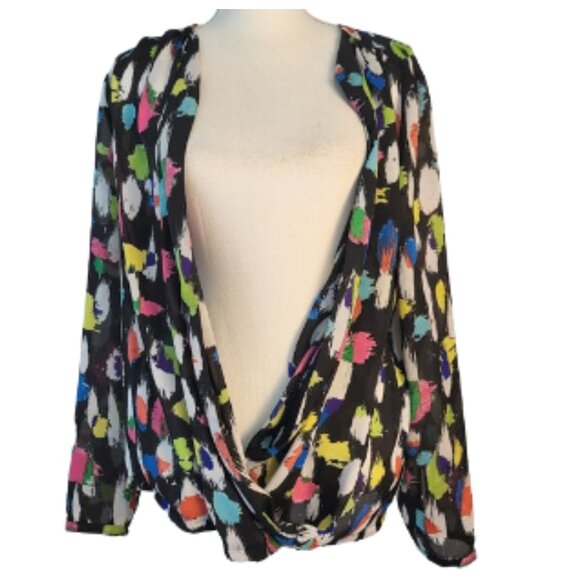 LIZ CLAIBORNE Multi-Colored Long Sleeve Open Front Wrap Blouse - Women's XL - Picture 2 of 5